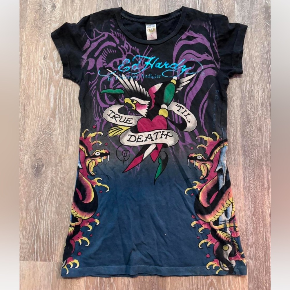 Ed Hardy Black and Blue Graphic Tee